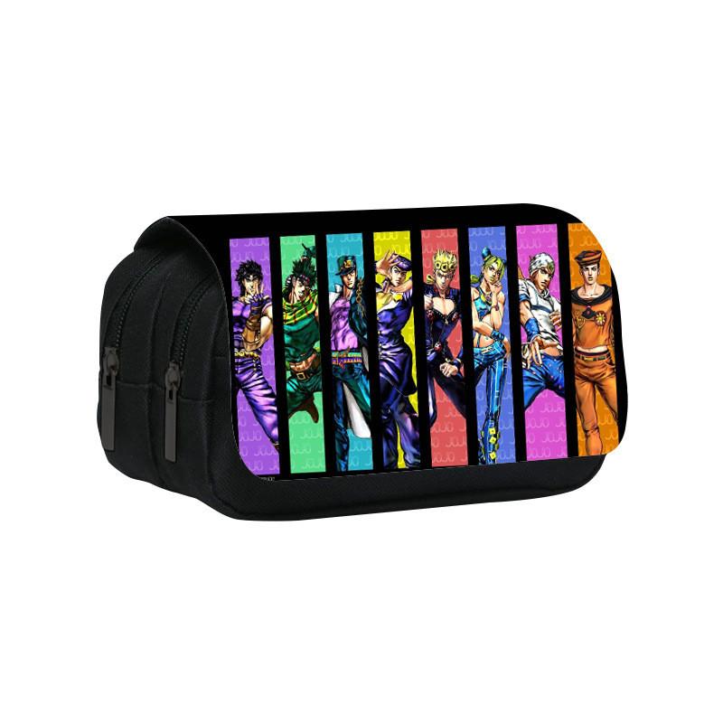 Jojos Bizarre Adventure Print Double Layer Pencil Case With Large Capacity For Study And Office Use