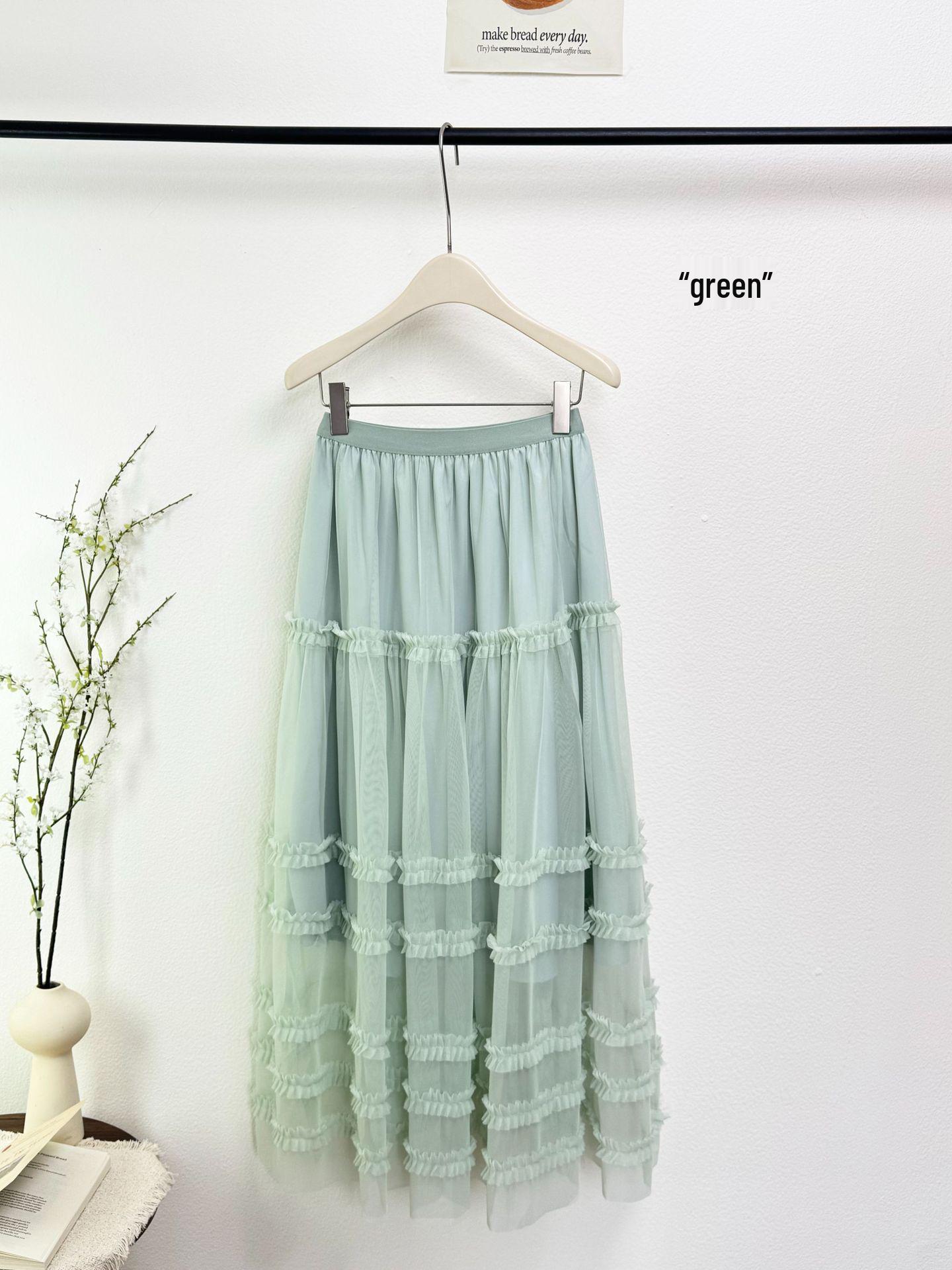 Fluffy A-line Mesh Ruffle Skirt - Women s Fairy Vacation Wear One Size S зелёный