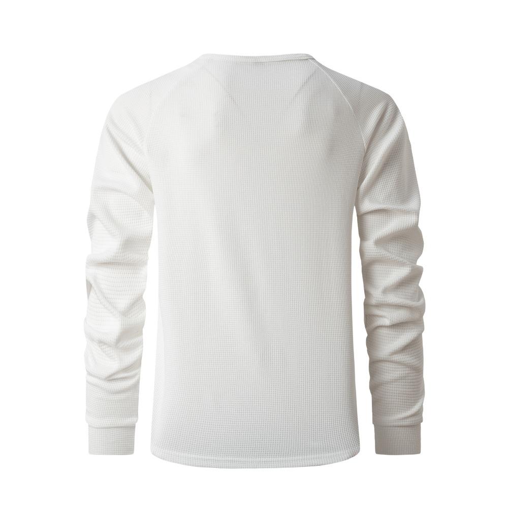 Waffle Autumn Winter Men's Polo Shirts Collar Solid Color Long Sleeves Sport Tops Fashion Casual Polos