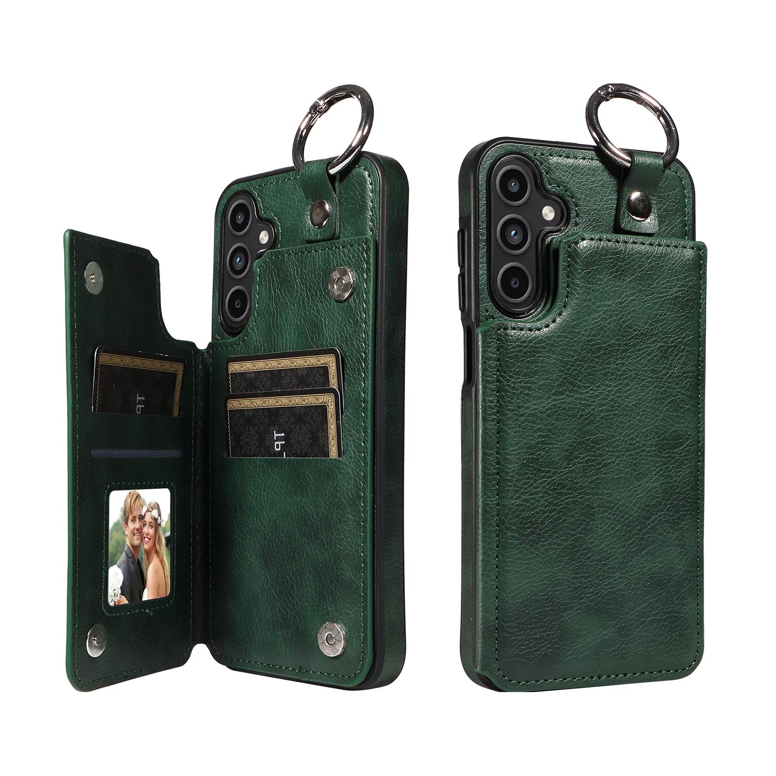 für Samsung Galaxy A15 A05S A05 Brieftaschenhülle mit Kartenhalter, PU-Leder Hülle mit Ringverschluss und Ständer, Abdeckung mit doppeltem Magnetverschluss For Galaxy A05 grün