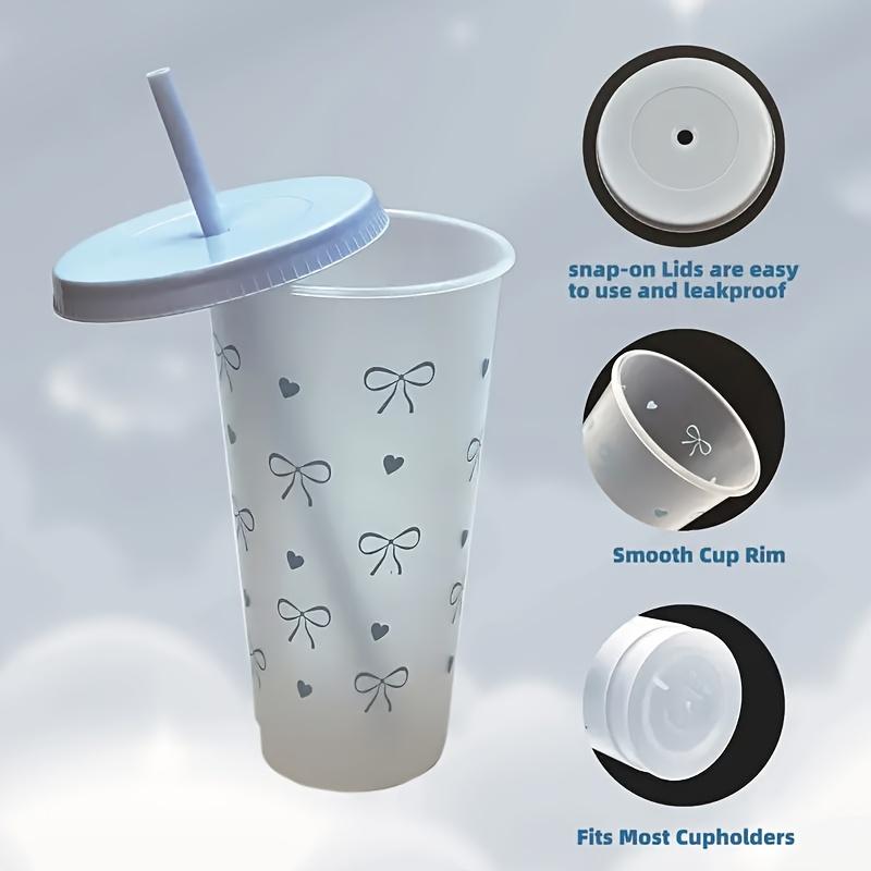 20Pcs Bowknot Plastic Cup with Straw Lid for Ice Coffee Juice Tea Plastic Cup Portable Drinking Bottle Valentine's Day Gift