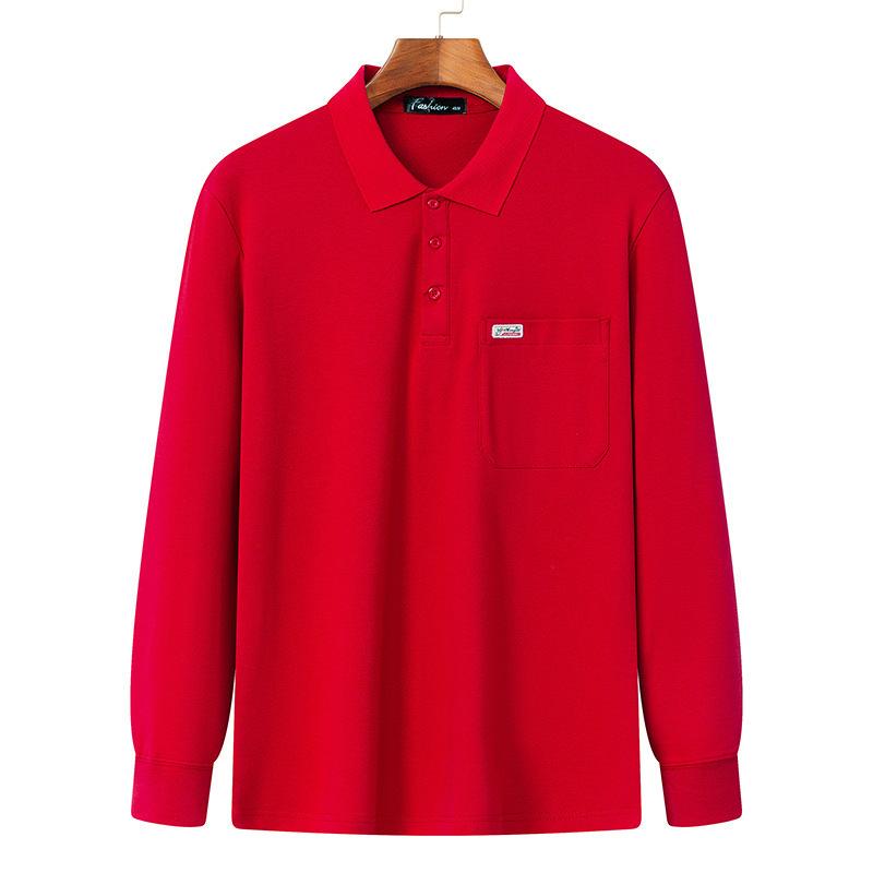 Pánské tričko s dlouhým rukávem pro tátu Jarní a podzimní oblečení Středního věku Ležérní Polokošile Bavlna Klopa Oblečení Nadměrná velikost