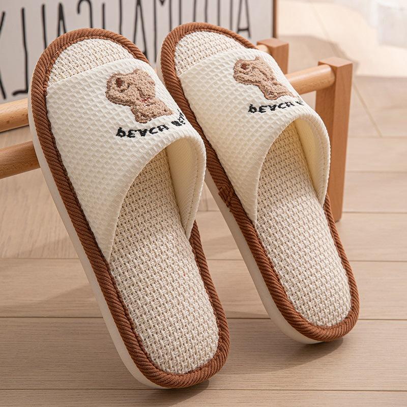 Linen breathable slippers women's four seasons indoor home non-slip deodorant silent soft bottom couple household floor mopping men