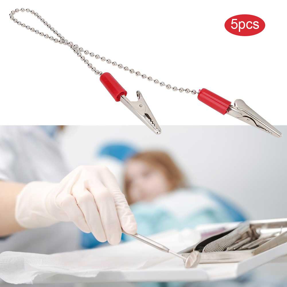 5pcs Dental Lab Bib Clip Napkin Holder with Flexible Steel Ball Chain Dentist Supplies