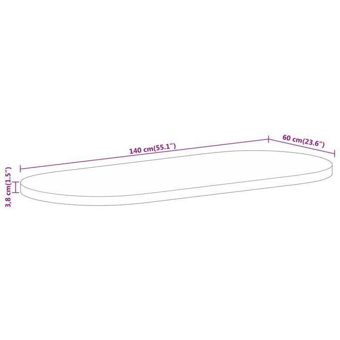 VidaXL Dessus de Table, Dessus de Table de Remplacement, Dessus de Rechange Salle à Manger, 140x60x3,8 cm Ovale Bois Massif 370161