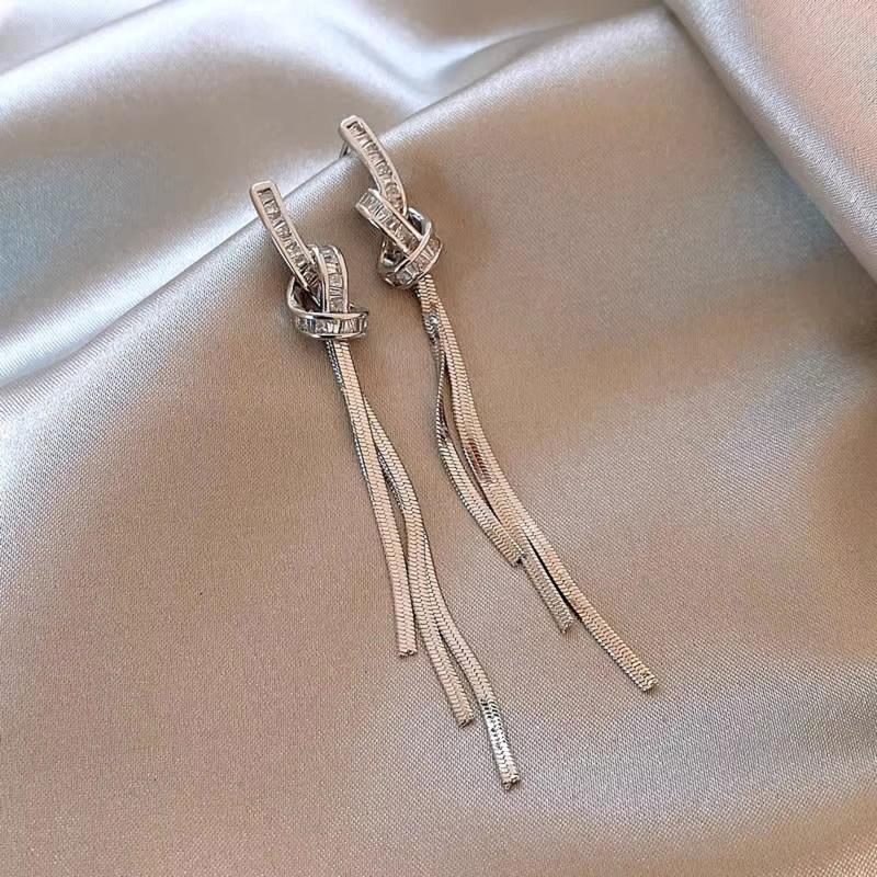 

Gold Silver Color Zircon Twisted Knot Tassel Stud Earrings For Women Minimalist Trendy Fine Jewelry Accessories