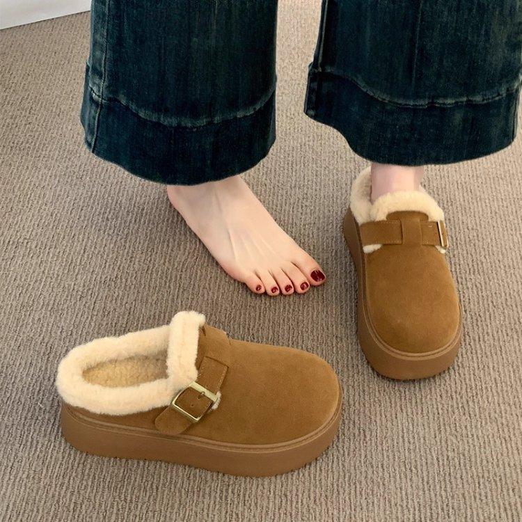 Women's Large Size Thick Bottom Winter Warm Fur One Snow Boots Thickened Lined Ankle Boots Non-slip Hiking Sports Cotton Slippers