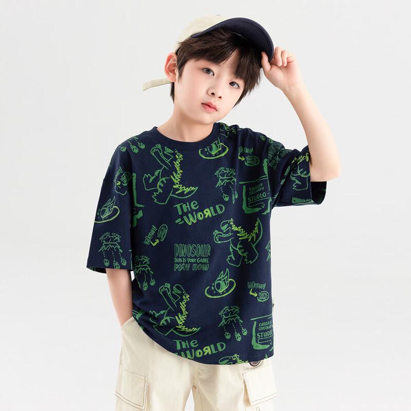 Dodocaca Boys  Cooling Dinosaur Print Short Sleeve T-Shirt 110