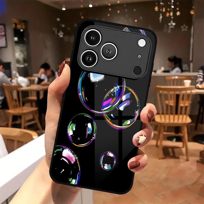 Colorful Bubble Pattern 2D Phone Case for iPhone 17 16 15 14 13 12 11 X XR XS Max Pro 8 plus - Glass Protective Cover