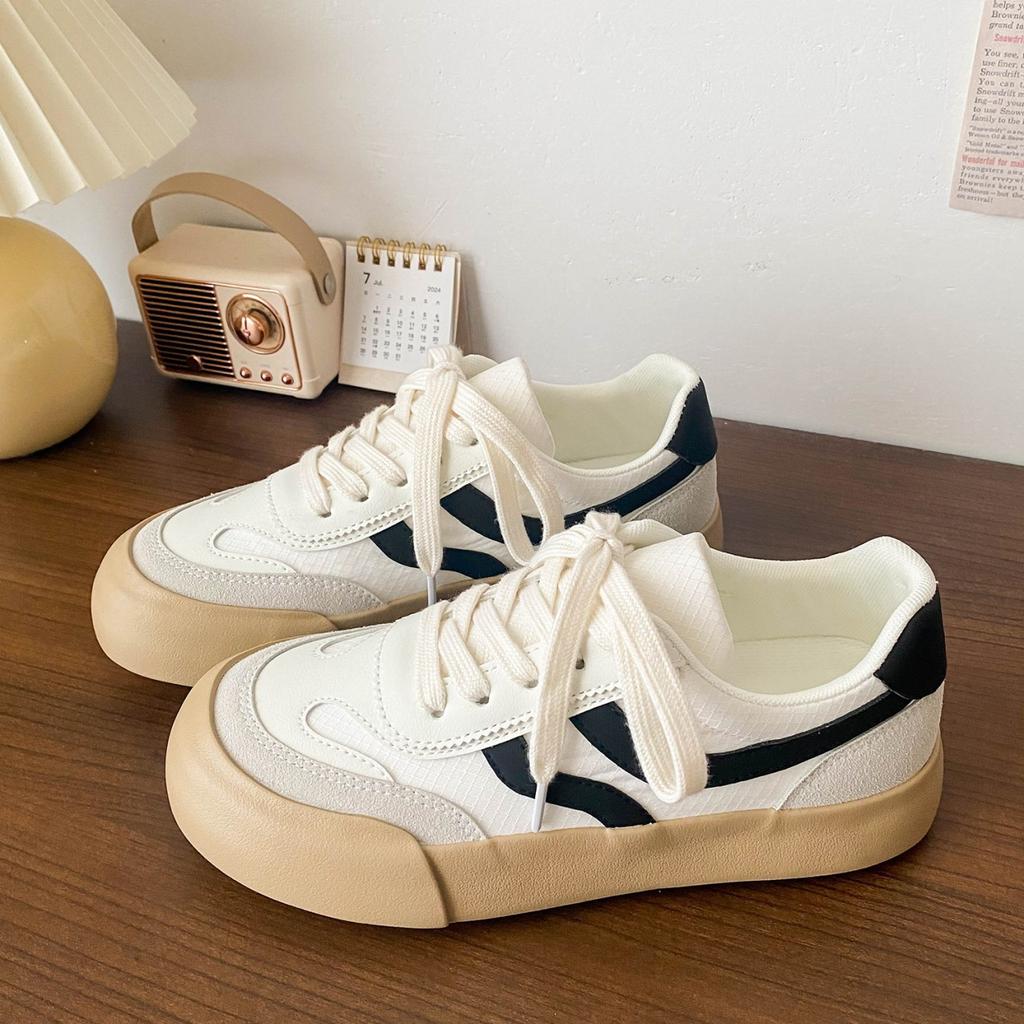 Thick baseplate shoes women's versatile spring and autumn new niche casual student round head white shoes