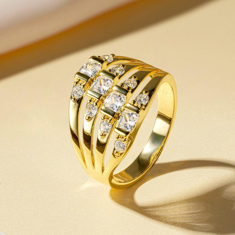 

Rrjzz Luxury 14k Gold Plated Gemstone Ring Bagguete Radiand Cut CZ Simulated Diamond Rings for Women Men Finger Jewelry Gifts US 5