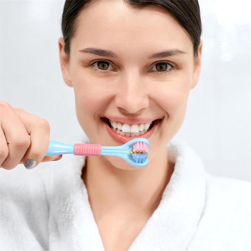 3 Sided Toothbrush Adult Three Headed U-shaped Macaroon Color Toothbrush GZW