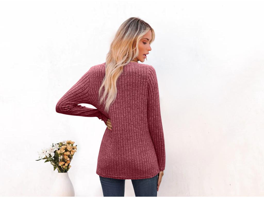 European & American Autumn/Winter V-Neck Loose Long Sleeve Women's T-Shirt