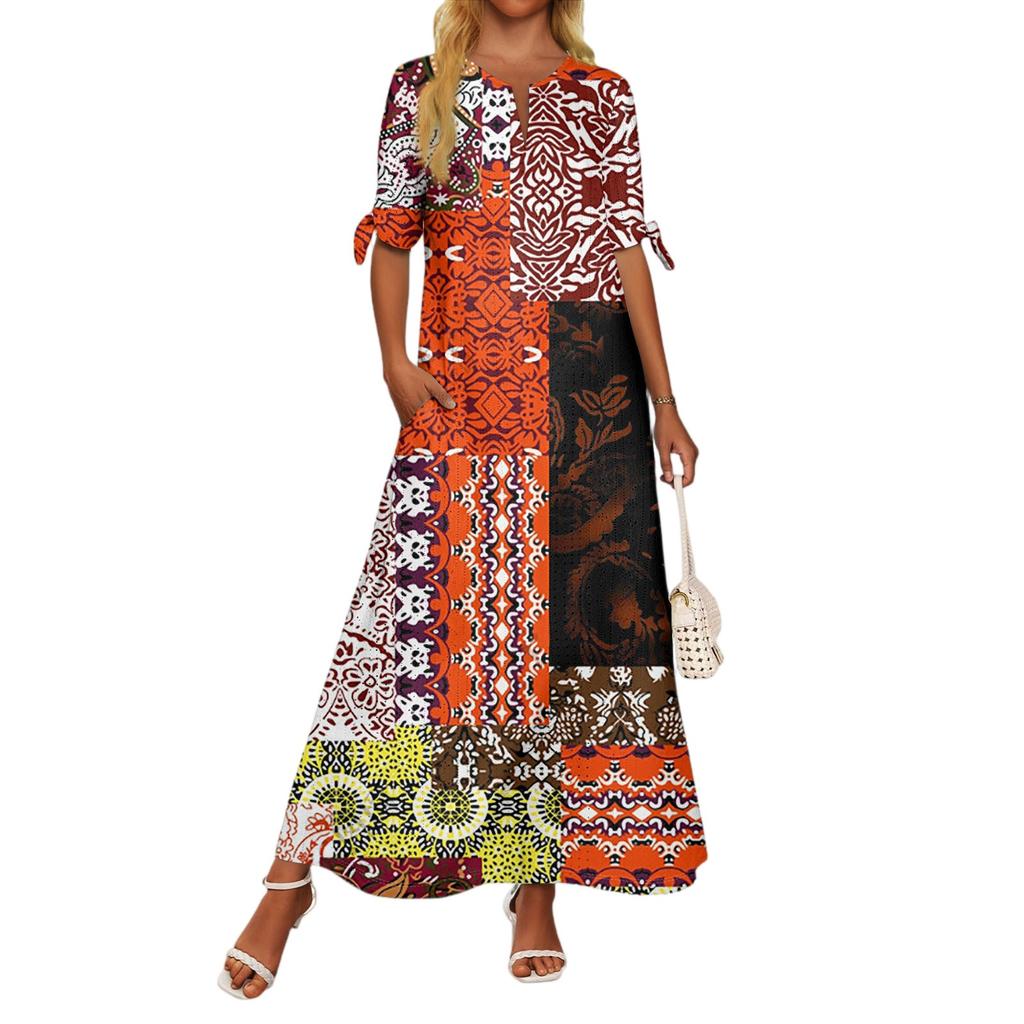 Abito Lungo da Donna Casual Moda Temperamento Elegante Vita Patchwork Stampa Floreale
