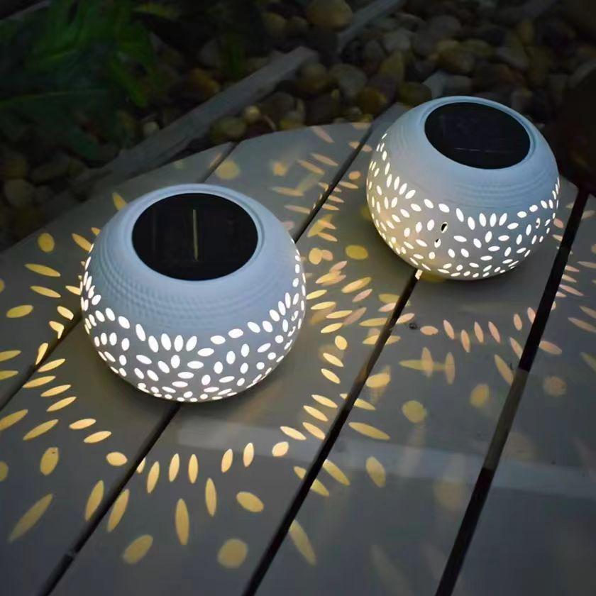 Iron Solar Outdoor Lamp – Hollow Design for Garden, Courtyard, and Camping Decor