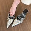 Muse pointed half slippers women wear summer new belt buckle bag head cool slippers high heels women