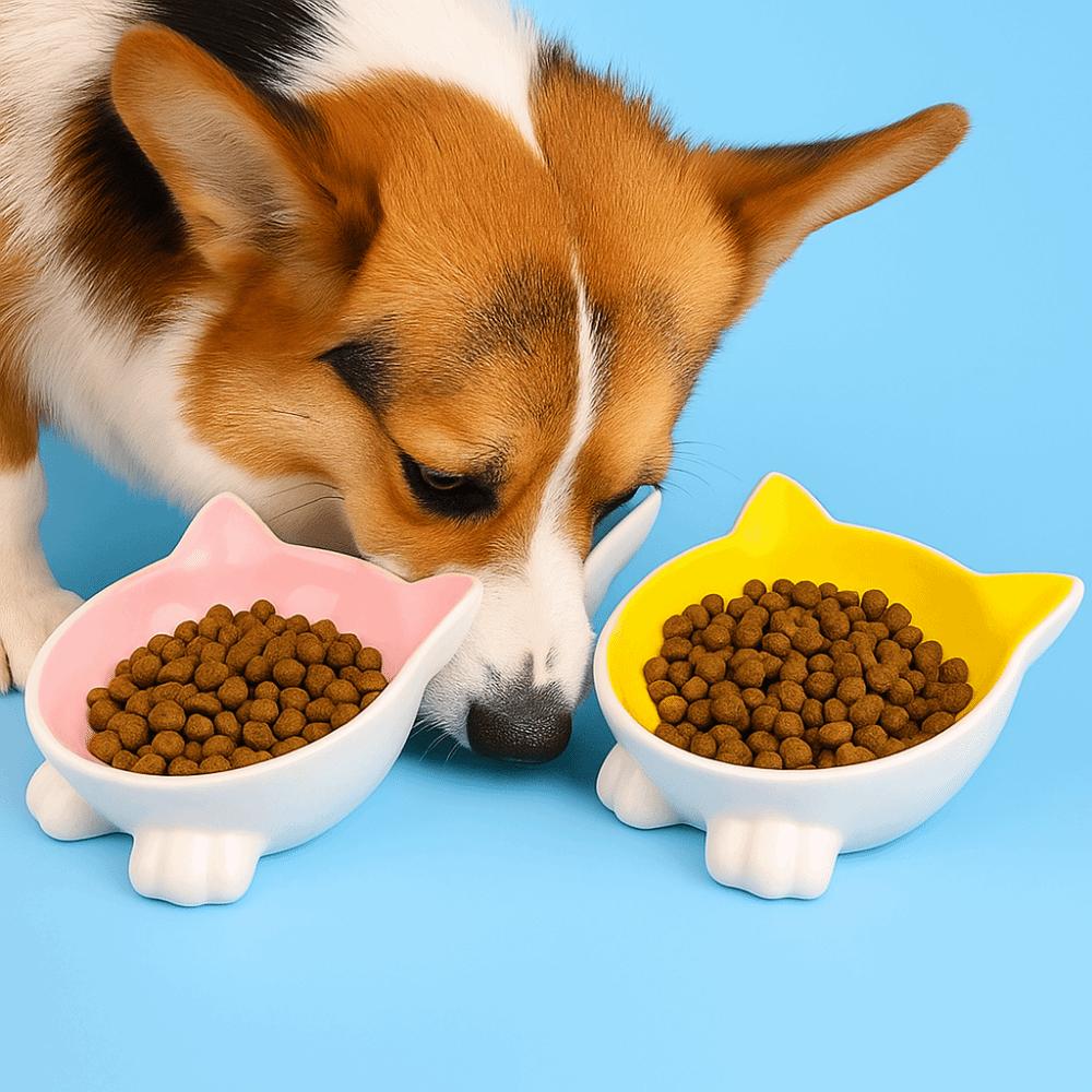 Cute Dog Food Feeding Basin Slanted Mouth Pet Food Dispenser Cat Ceramic Bowl  for Kitten Puppy