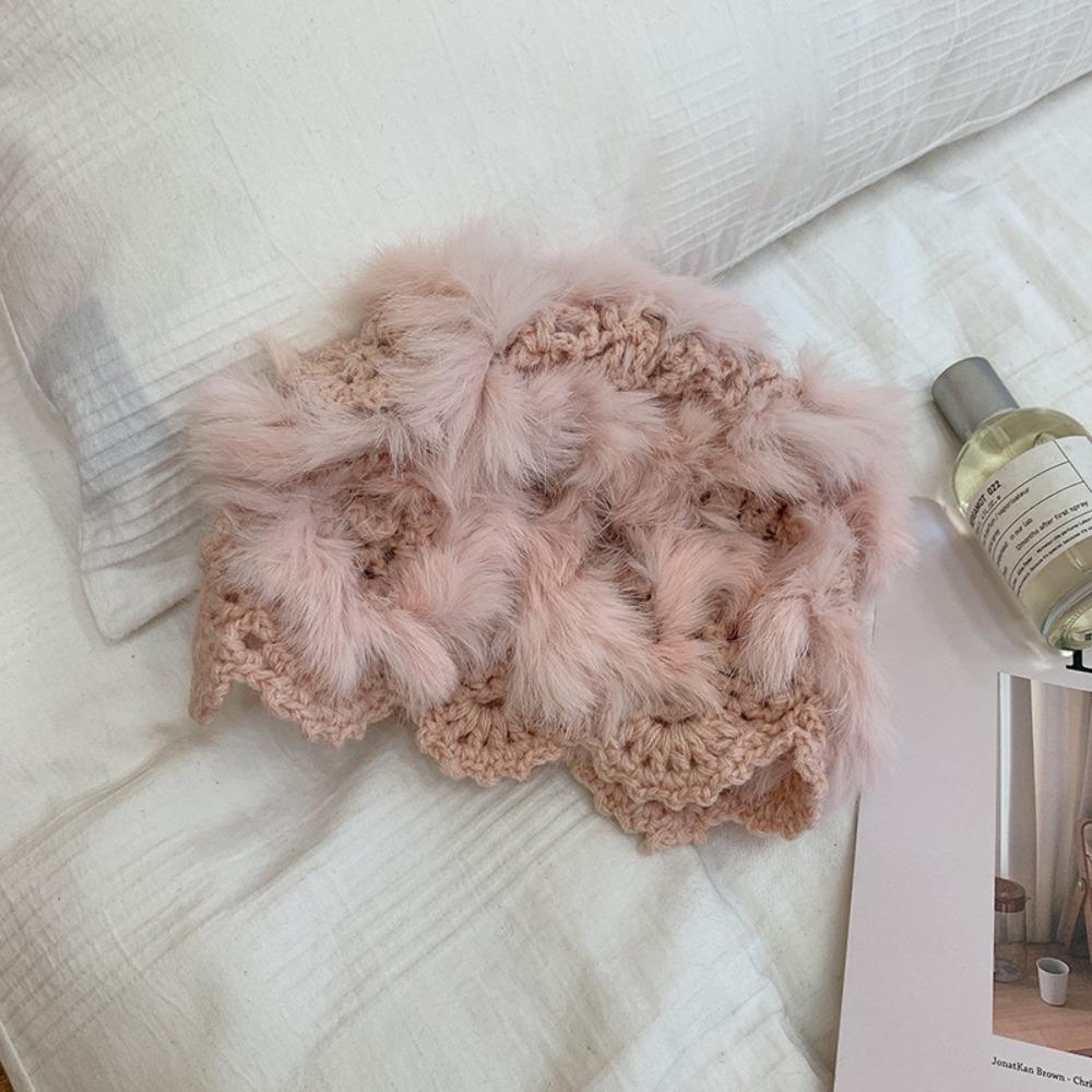 Korean Style Hand Crochet Cap Plush Faux Fur Hat Luxury Mesh Cap Women