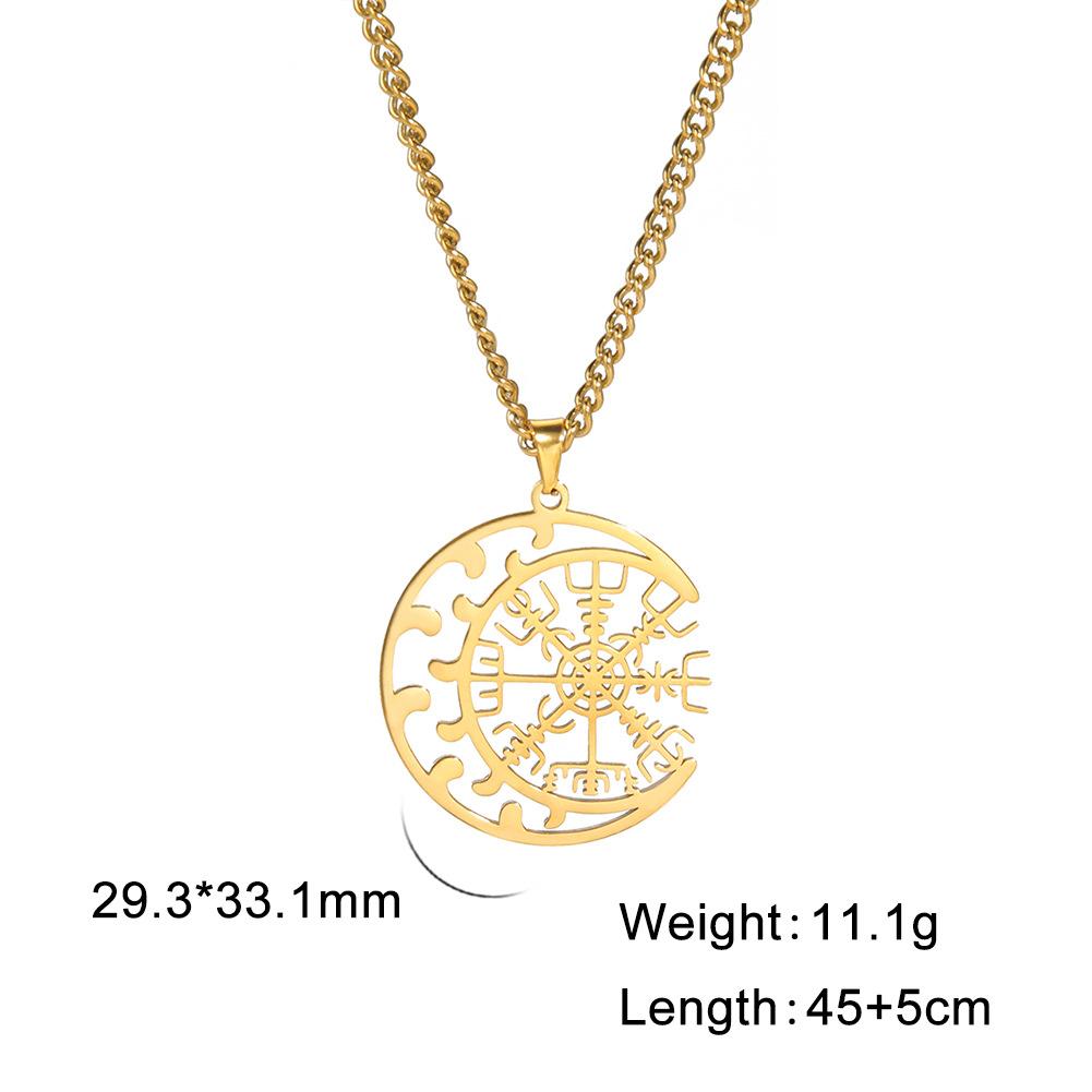 Minimalist Hollow-Out Round Zodiac Pendant Necklace with Star and Moon Design