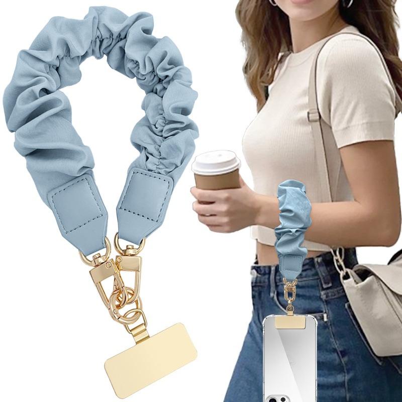Short Phone Lanyard Wrist Strap for Women INS Casual Wrinkle Premium Anti-Lost Phone Holder Elegant Phone Chain for Smartphone