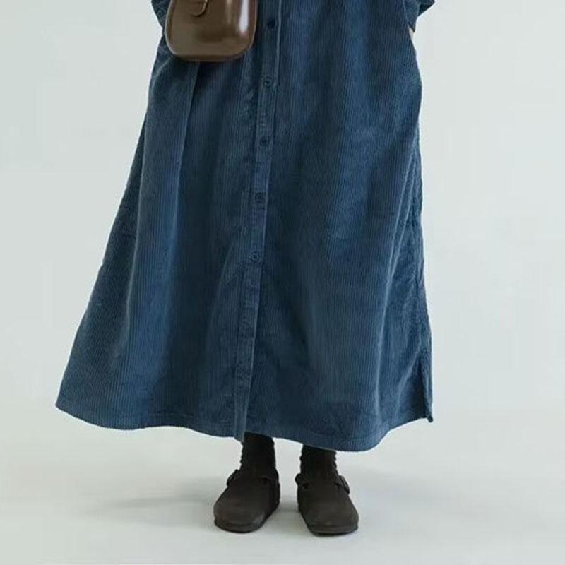 Women's Long Corduroy Dress New Spring Autumn Retro Fashion Ladies Dresses Single-Breasted Windbreaker Outerwear Female