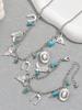 2pcs/Set Antique Western Cowboy Style Elements Turquoise Fashion Casual Cowboy Hat Boots Cow Head Charm Women's Retro Necklace Bracelet