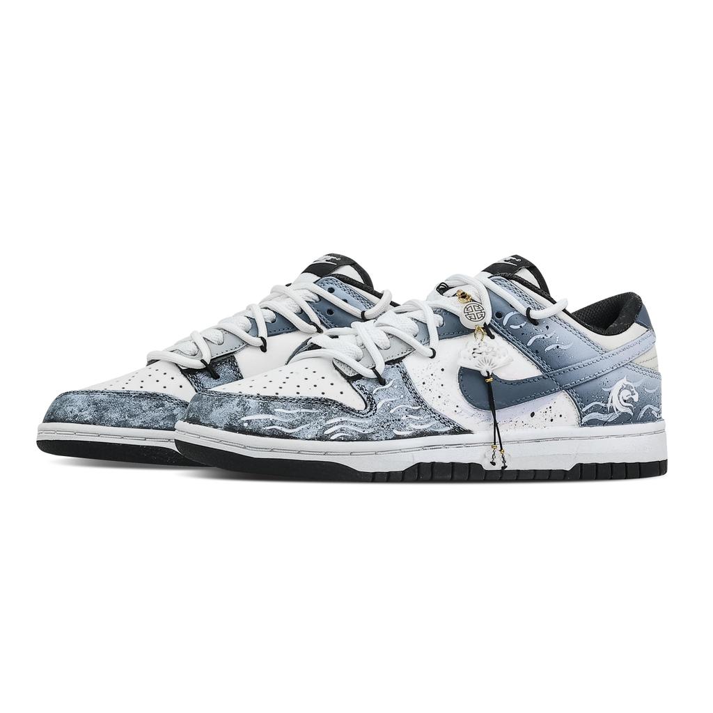 Nike Dunk Horse Step Plovoucí Světlo Protiskluzové Odolné proti oděru Nízké Skateboardové Boty Unisex Černá Modrá HF5441-100(Tým773-)