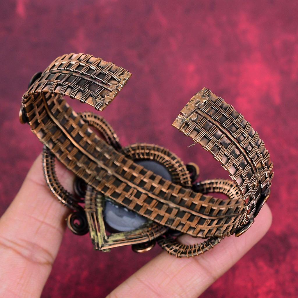 Shungite rough cuff bracelet copper wire wrapped jewelry adjustable bangle natural gemstone handmade bangle copper wire wrap cuff bracelet
