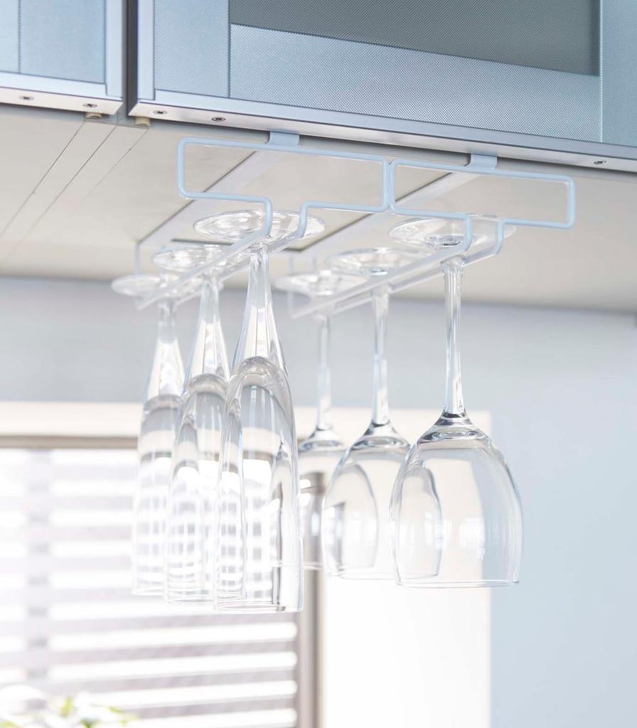 Yamazaki Double Wine Glass Hanger for Under W22 X D26 X Tower No Drilling or Screwing Kitchen Hanging 2464 (Yamazaki Industries) Cabinets, White,