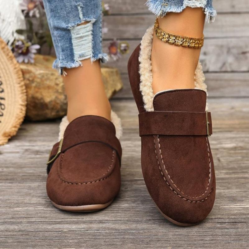 Winter Shoes Women Loafers with Fur Casual Female Sneakers Autumn Round Toe Slip-on Bow-Knot Flats Moccasin Comfortable Mules