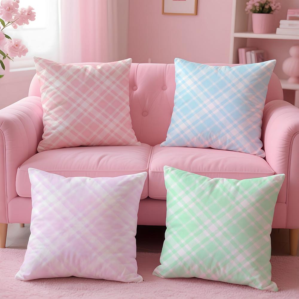 simple Monochromatic check pattern Cushion Cover Pillow Case Soft Skin Friendly Fabric  Concealed Zipper