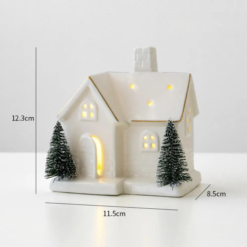 LED Light Up Christmas Village Houses White Ceramic Porcelain Village House with Christmas Trees Home Decor Tabletop Ornaments