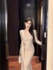 Elegantes V-Ausschnitt Schnürung Langarm Fishtail-Kleid für Damen - Schlankmachender Herbst/Winter Stil