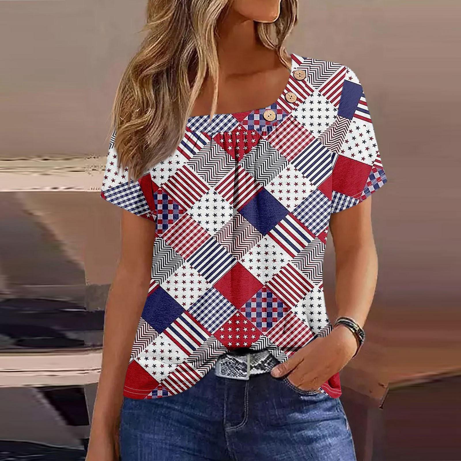 

Женская повседневная футболка с короткими рукавами и v-образным вырезом с принтом и четвертьрукавами, топ M красный