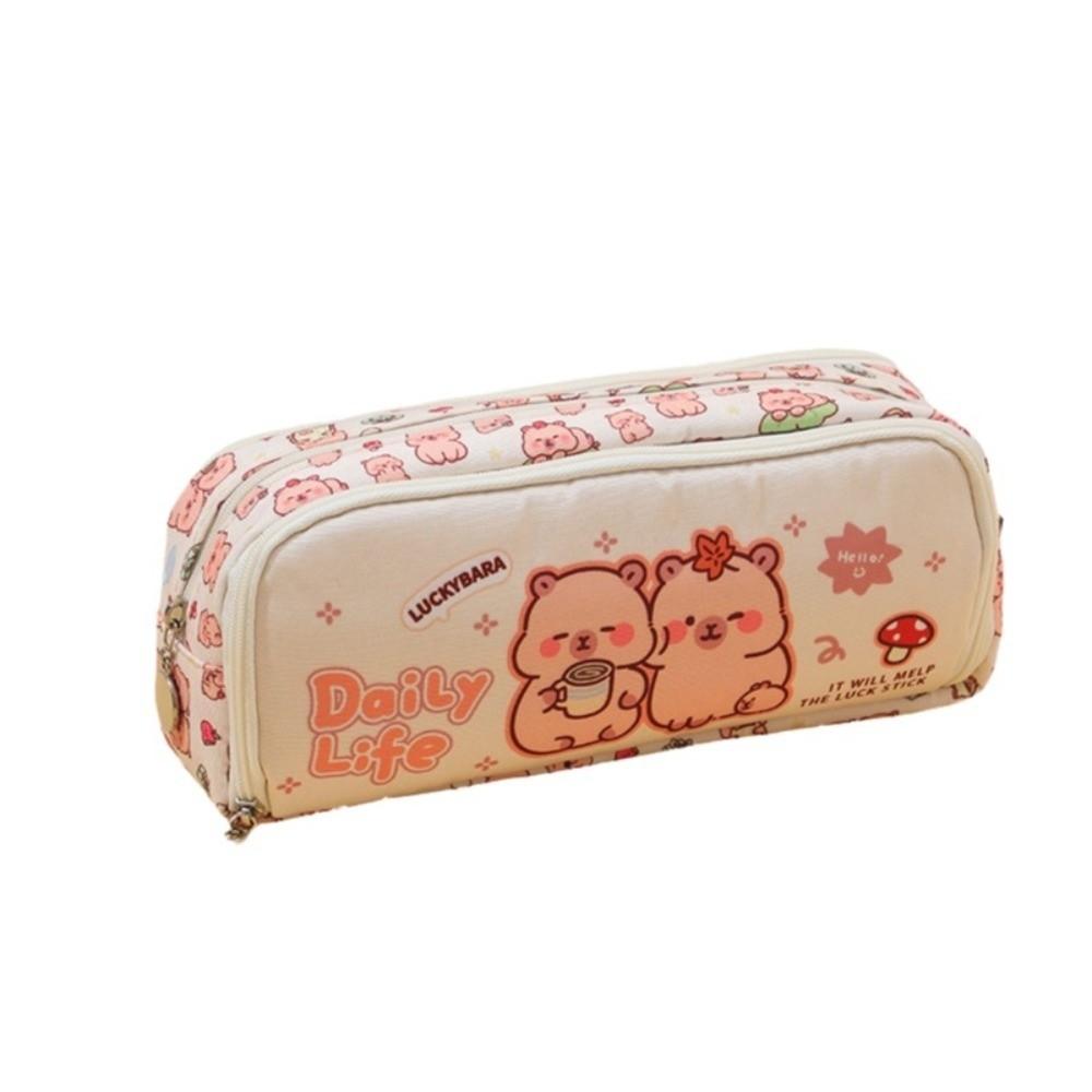 Multifunctional Pencil Case Double Opening Pen Box Cute Capybara Pen Case  School Supplies
