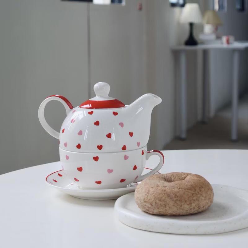 OLOEY Small Heart Ceramic Teapot for One Set