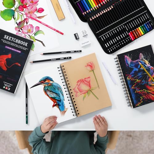 HIFORNY 176-Piece Art Supplies Drawing Kit with 100 Sheets, 3-Color Sketchbook, Graphite, Charcoal, Watercolor & Metallic Pencils, Blending Tools, and