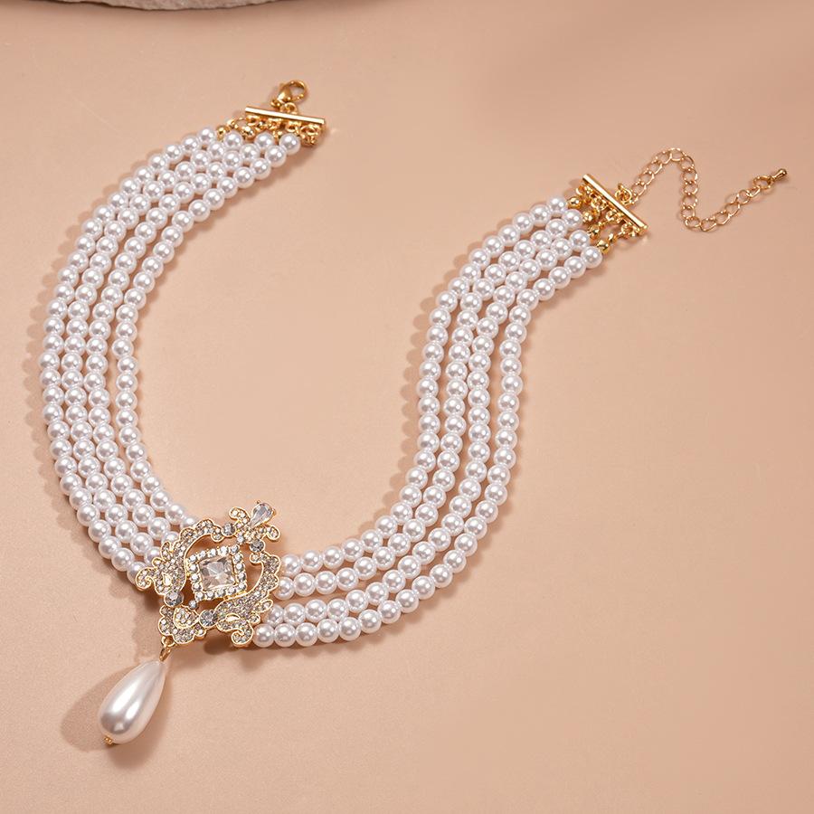 French Imitation Pearl Pattern Water Drop Multi-layer Collarbone Chain Baroque Light Luxury Temperament Elegant Necklace