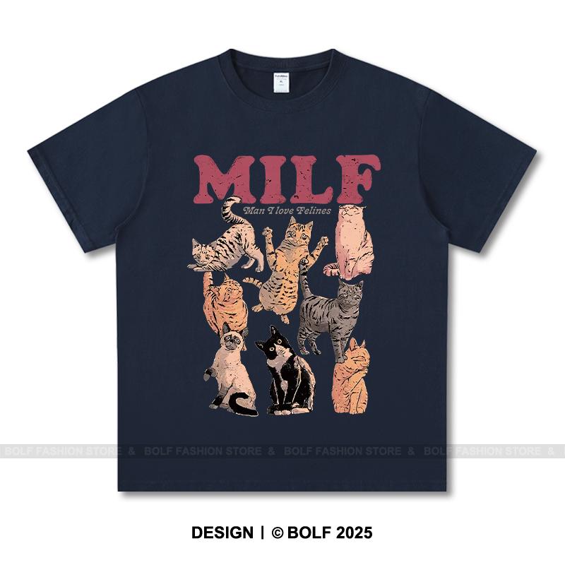 Dámské tričko s potiskem Milf Cat 100% bavlna Nadměrné Vtipná grafická trička pro muže Letní topy Humor Streetwear