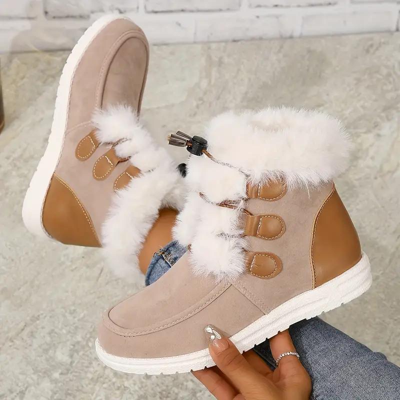 

Зимние женские замшевые зимние сапоги с плюшевой подкладкой, теплые короткие сапоги с завязками на плоской подошве, теплые уличные сапоги 40 бежевый