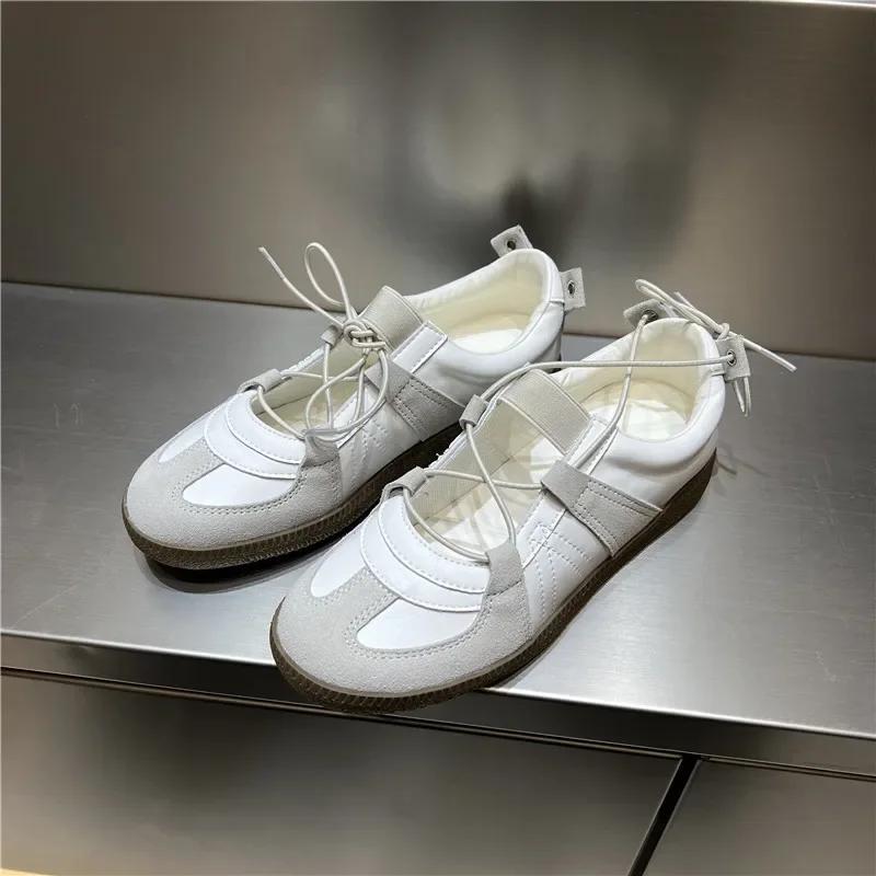 Fashion 2024 Women Spring Summer New Soft Leather Korea Y2k Designer Casual Ballet Sports Athletic Training Flat Sneakers Female Shoes