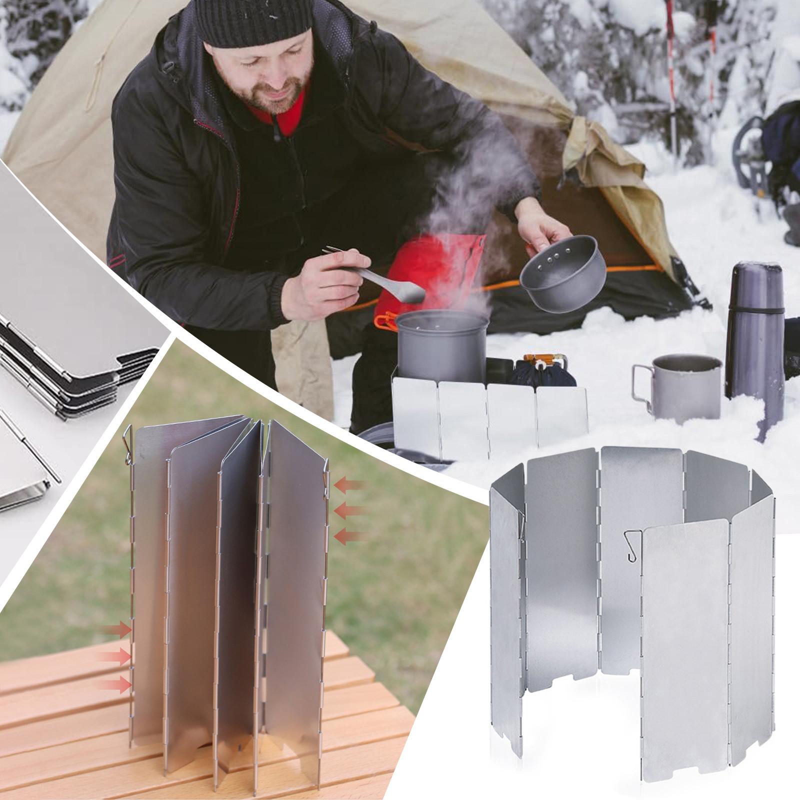 

Portable Foldable Camping Stove Windshield 10 Panels Lightweight Aluminum Windshield for Outdoor Cooking Protection One Size срібний