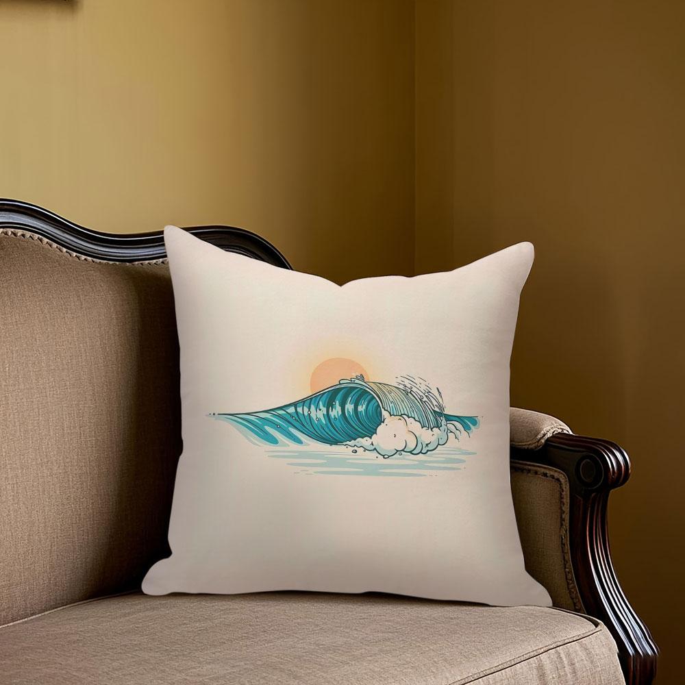 Sunset Wave Square Jacquard Pillow Cover for Sofa Office Waist Cushion Cover Home Decorative Pillowcase