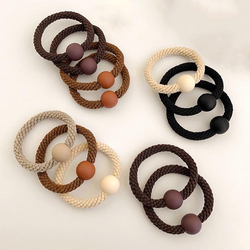 High Elastic Korean Style Hair Ties with Round Beads - Durable, Thickened Rubber Band Hair Accessories for Women