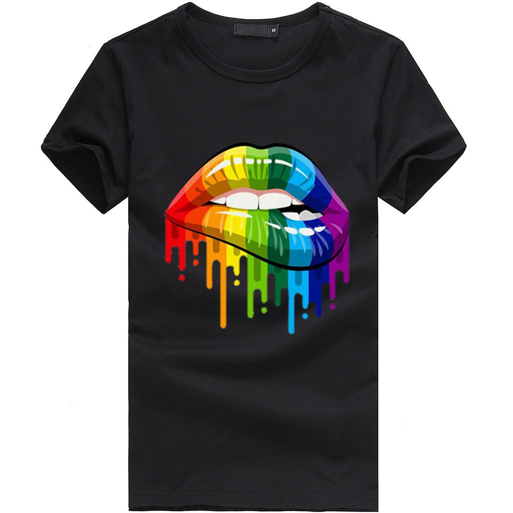 Women  Plus Size Lips  Gesture Print Short Sleeve T-Shirt Tops