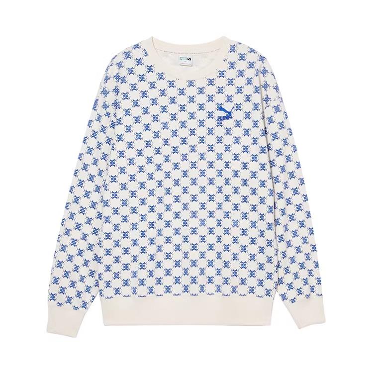 

Puma Свитшот унисекс спортивно-повседневный с круглым вырезом и ромбовидным узором по всей поверхности, сине-белый 539753-65 XL