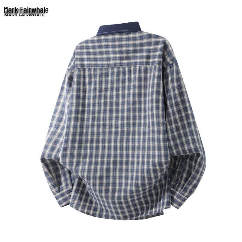 Mark Fairwhale Men's Loose Plaid Long Sleeve Casual Shirt