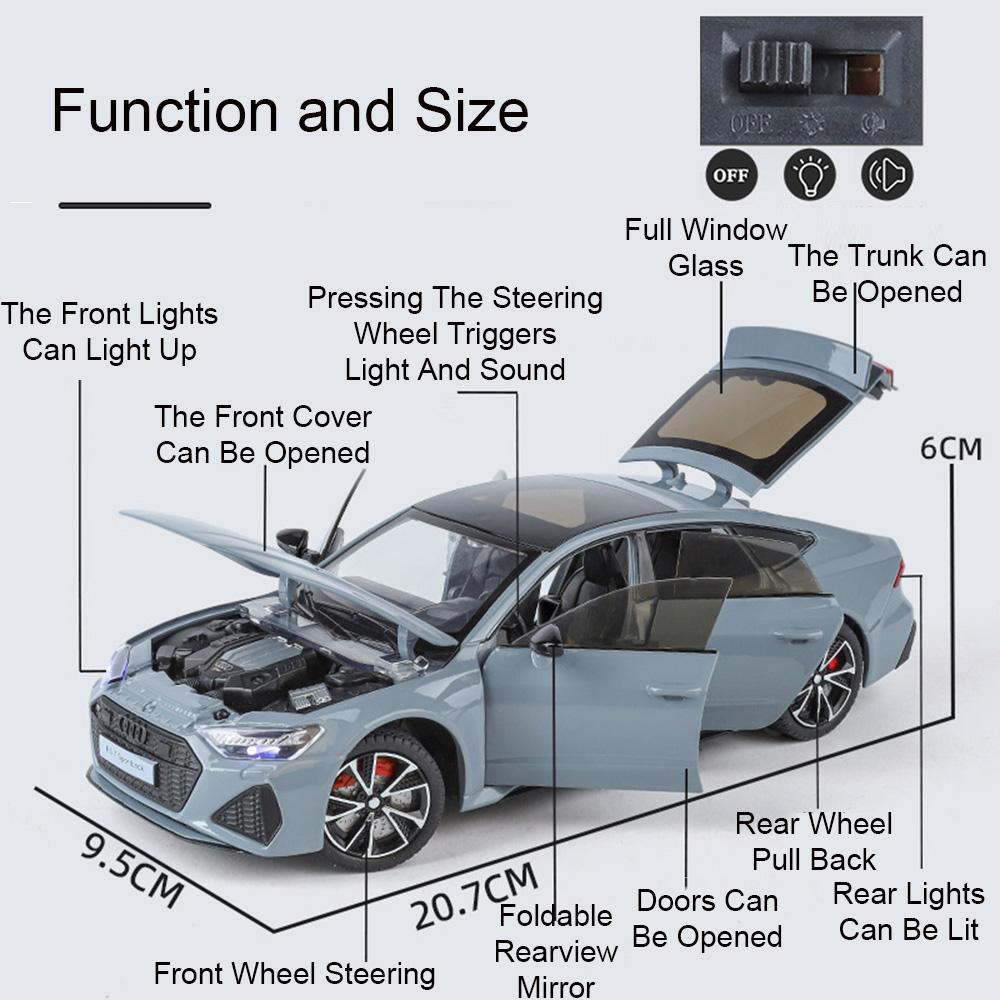 1:24 Q5 Rs7 Alloy Car Diecast Model Toys Front Wheel Steering 6 Doors Opened Sound Light Pull Back For Boyfriend's Birthday Gift