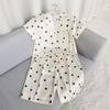 Heart Silk Pajamas Women's Spring and Summer Thin Artificial Silk New Arrival Short Sleeve Shorts Cardigan Loose Homewear Suit