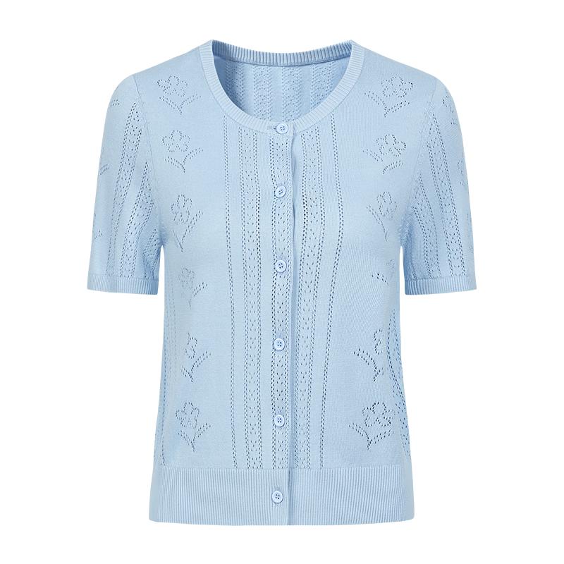 Annakou Women s Hollow-Out Knit Short-Sleeve Cardigan L